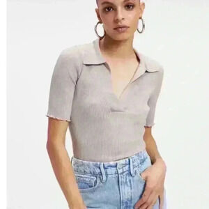 NWT Good American ribbed stretch cream polo size medium 2